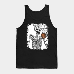 Halloween Shirt Coffee Drinking Skeleton Skull Tank Top